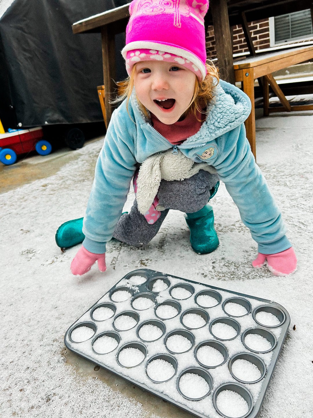 photo of Ellie enjoying a snow day at our home